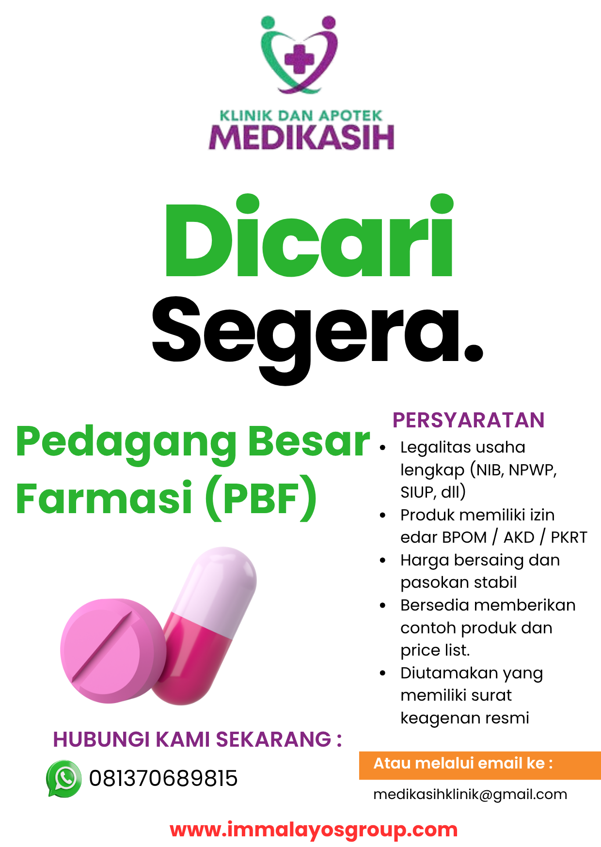 Dicari Segera Pedagang Besar Farmasi (PBF)